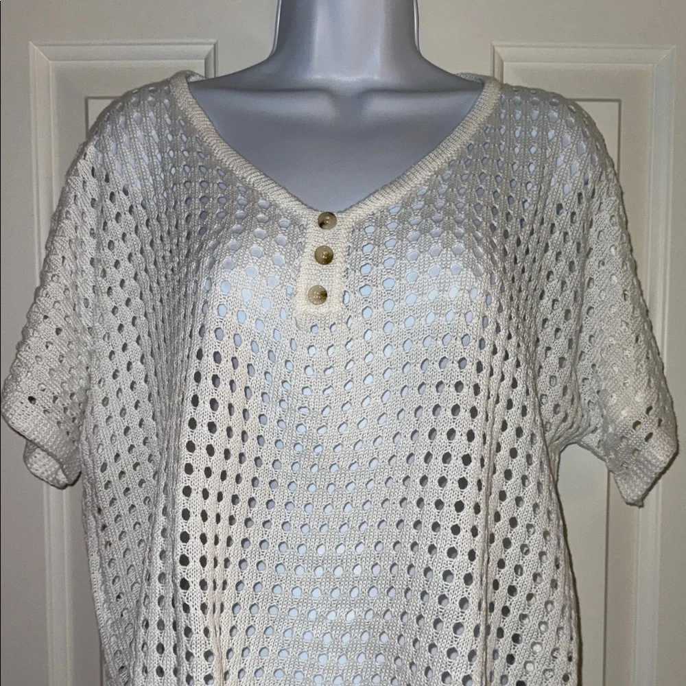 Cupshe Cream Crochet Knit Swim Coverup with Button Detail